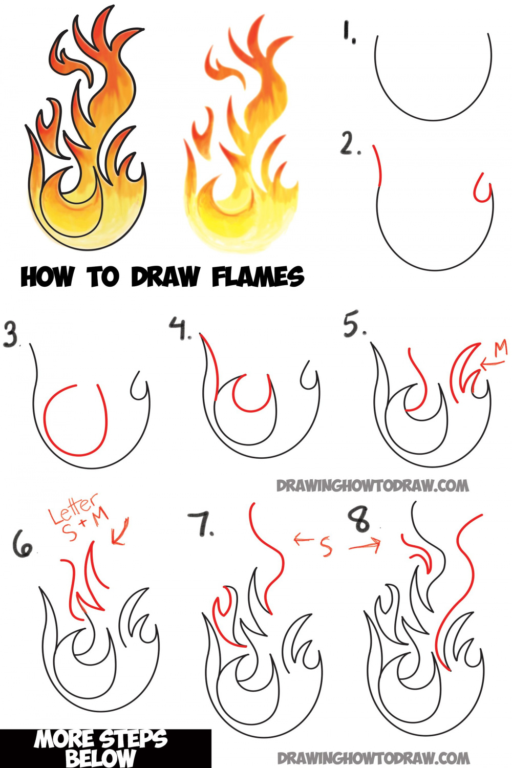 How to Draw Flames and Drawing Cartoon Fire Drawing Tutorial - How