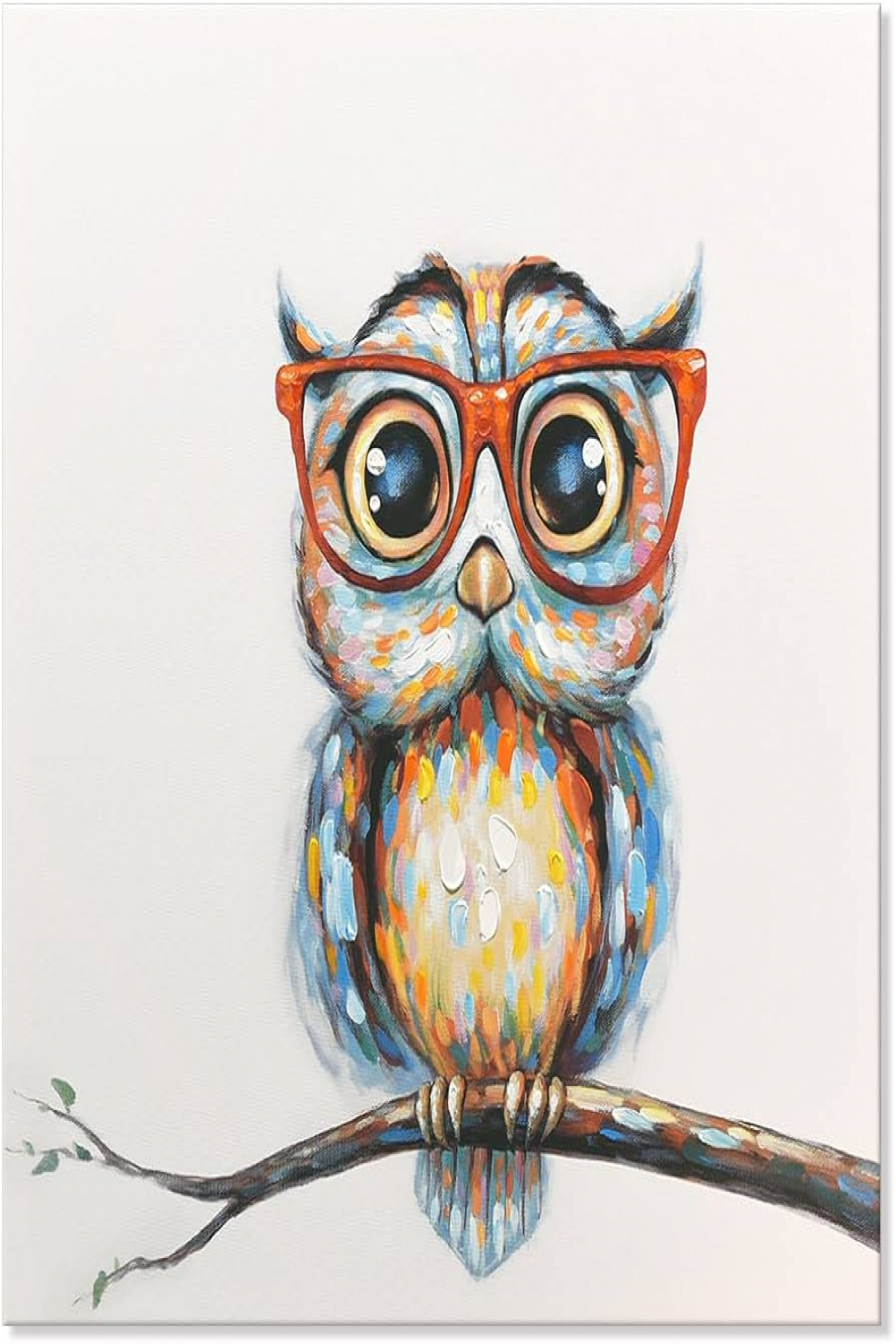 JAPO ART Mrs Owl Wall Art Cute Animal Picture Canvas Giclee Print Colorful  Owl Portrait Abstract Artwork Framed Stretched Oil Painting for Home Ready