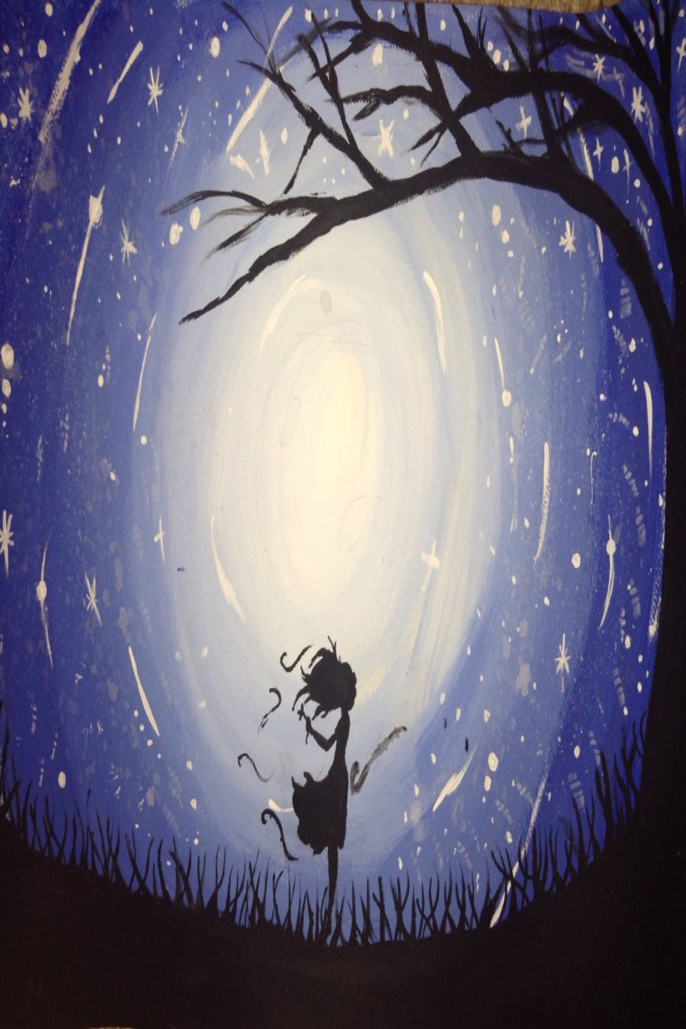 Jordyn Ries acrylic silhouette girl under the moon  Art drawings