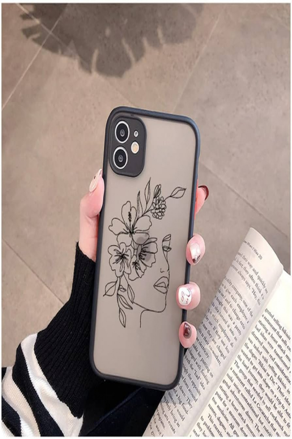 Line Art Sketch Flower Girl Protection Phone Case for iPhone