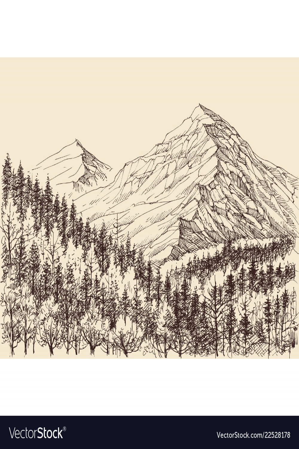 Mountains panorama alpine forest drawing Vector Image