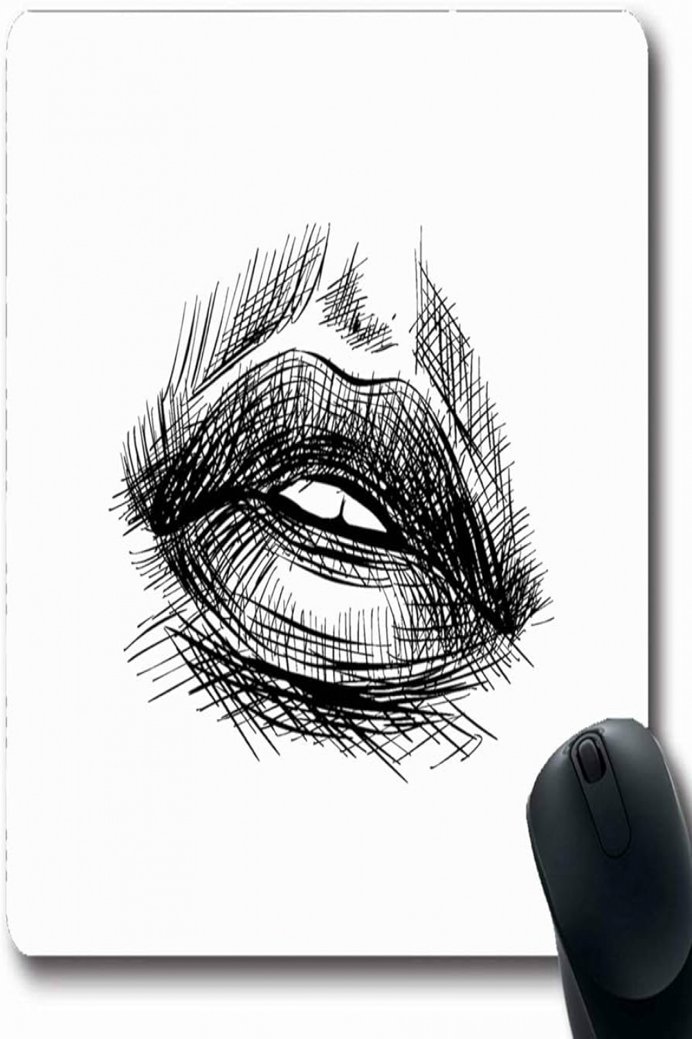 Mousepads Red Lips Mouth Sketch Contour Drawing Face Design Long