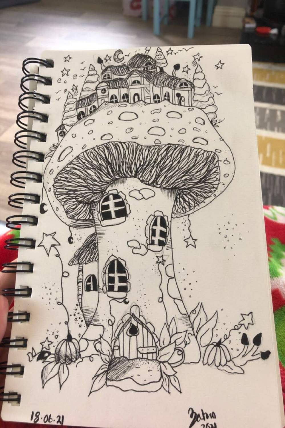 Mushroom village ✨🍄🌱☀️  Cute monster illustration, Pencil