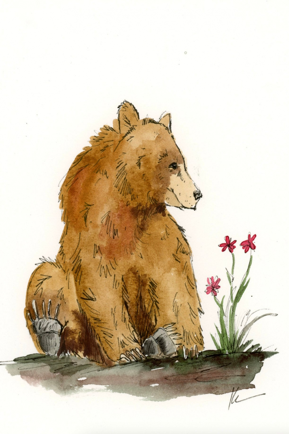 Original: Grizzly Brown Bear Watercolor Painting Nature Woodland