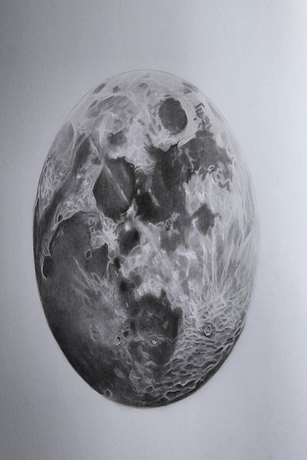 Original Moon Drawing A. Graphite Art