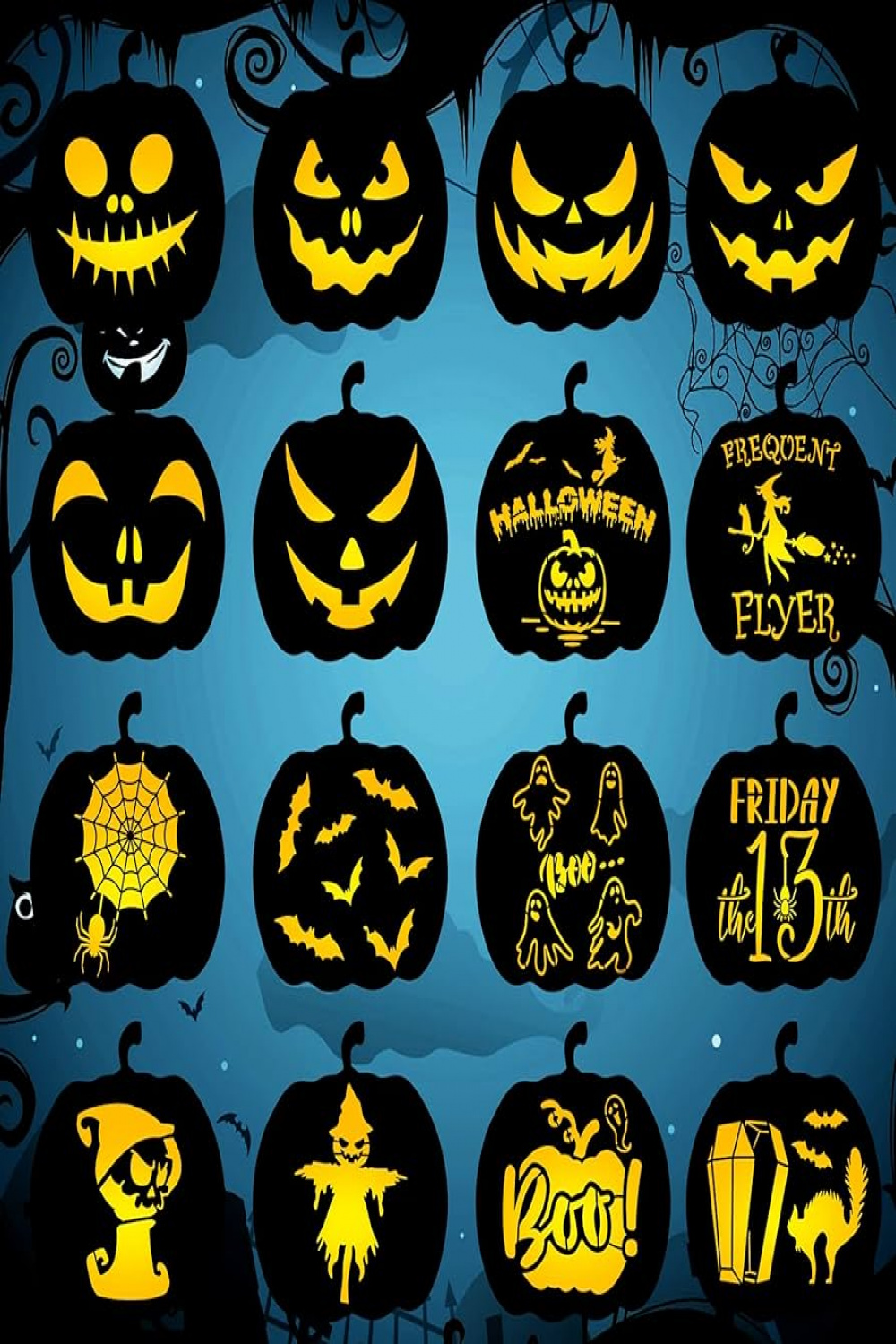 Pieces Halloween Pumpkin Faces Stencils DIY Pumpkin Carving Stencils  Large Reusable Plastic Halloween Drawing Template for Pumpkin Design Spray