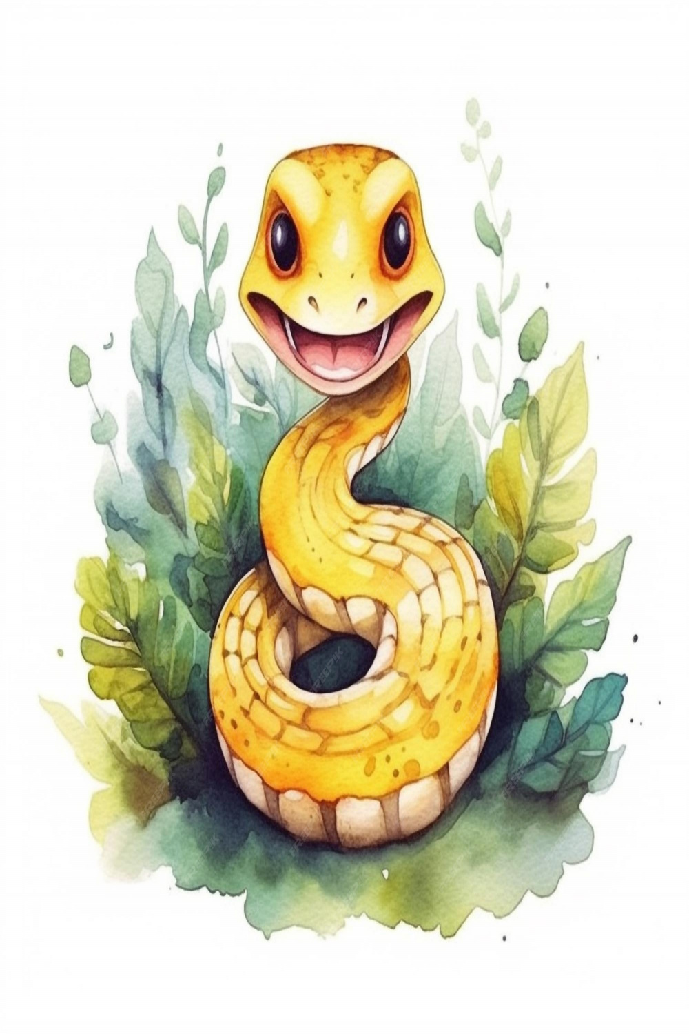 Premium Photo  A watercolor drawing of a yellow snake in the grass