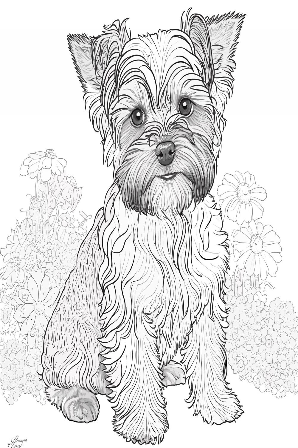 Premium Vector  A drawing of a yorkshire terrier dog in black and