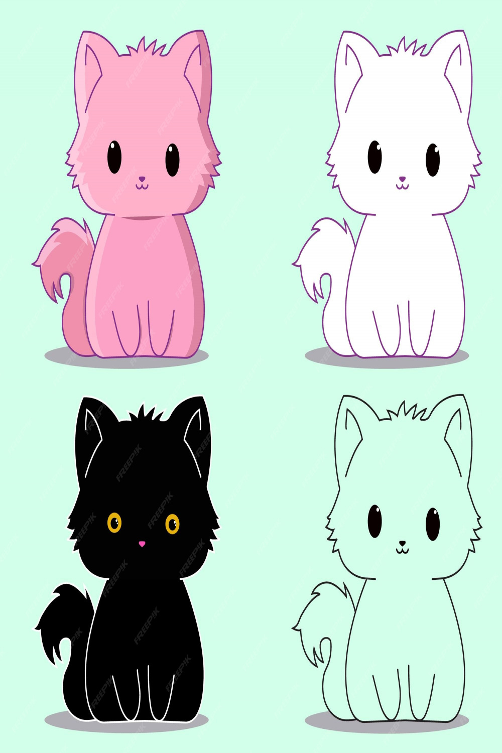 Premium Vector  Cute cat sitting cartoon in pink white black and