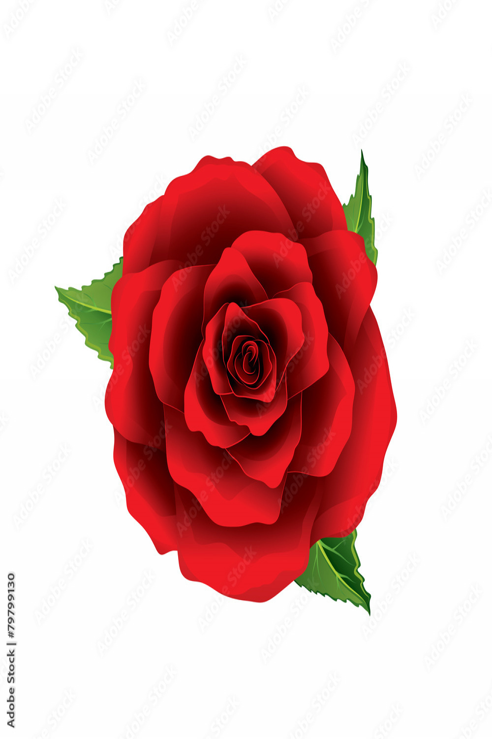 Red rose flower top view isolated on white vector Stock