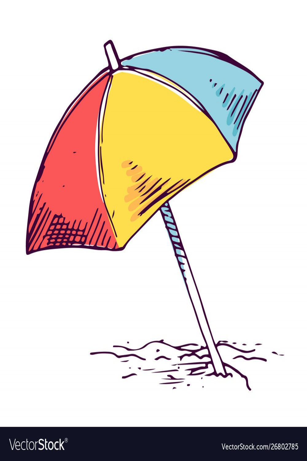 Sand beach umbrella color hand drawn illustration