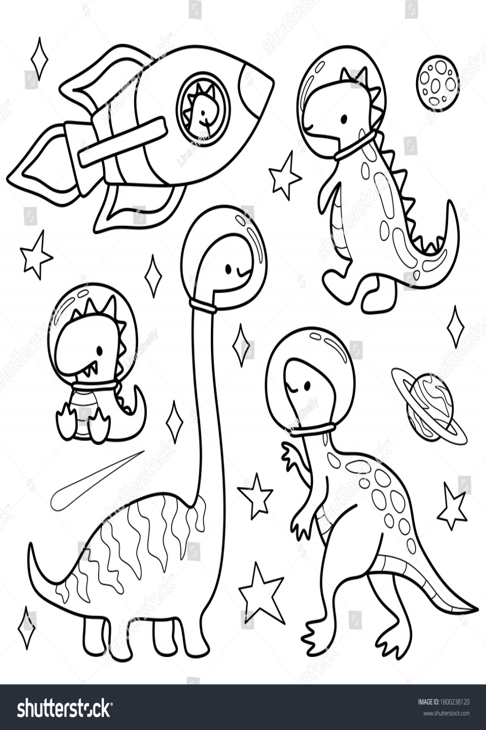 Set Dinosaurs Space Childish Style Cute Stock Illustration