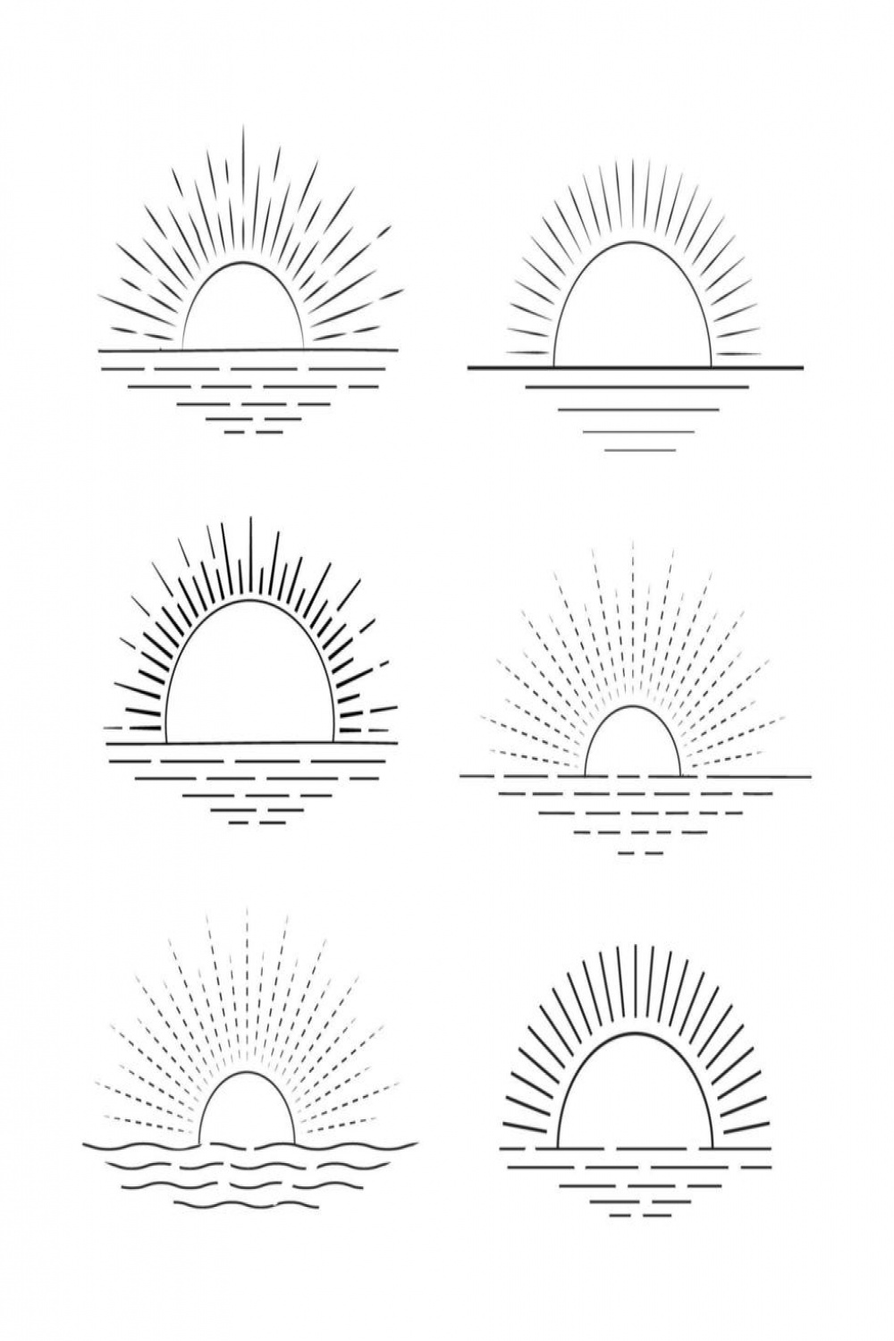 set of hand drawn Sun icon summer Sunrise Sunset sunshine sun logo