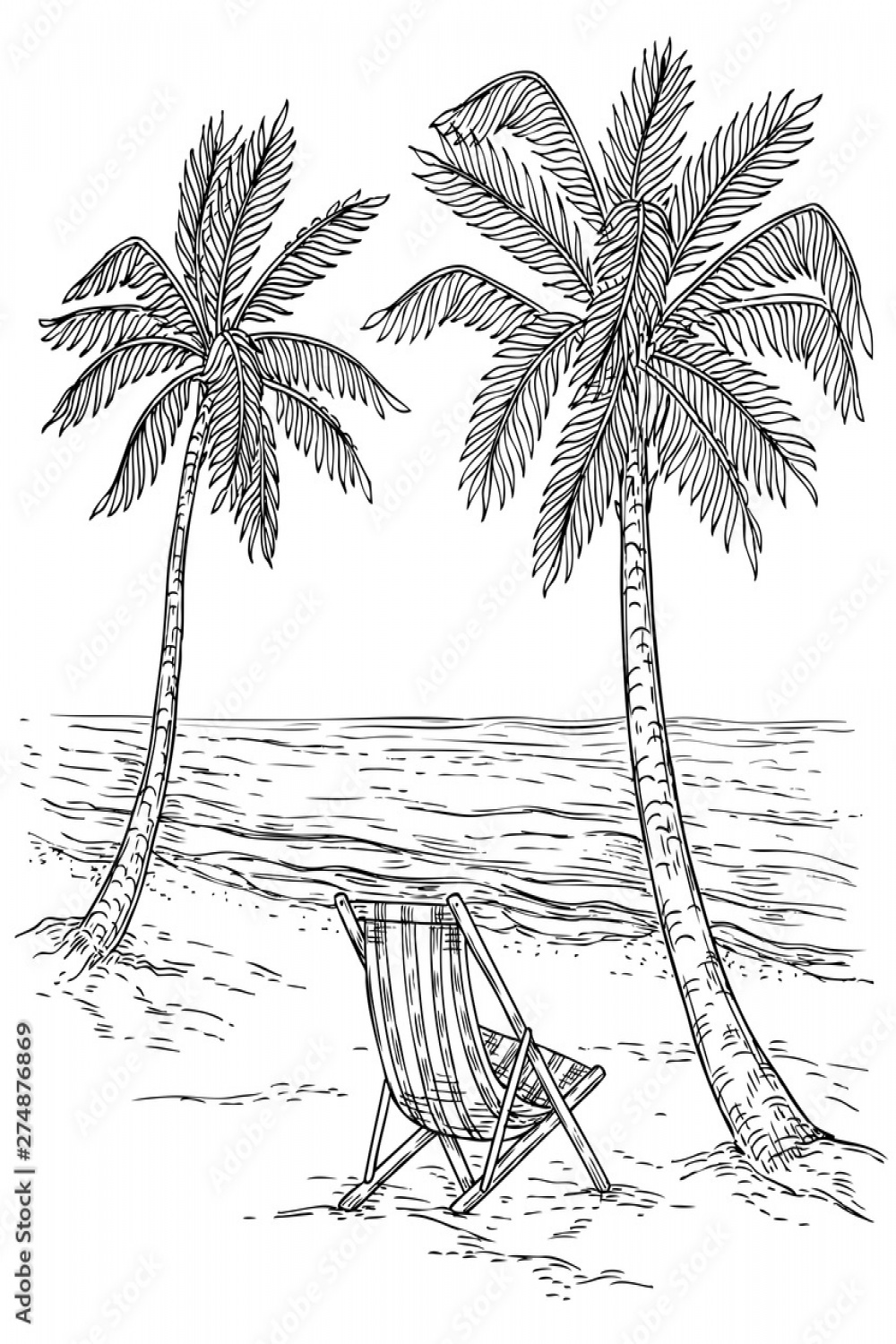 Sketch palm tree landscape