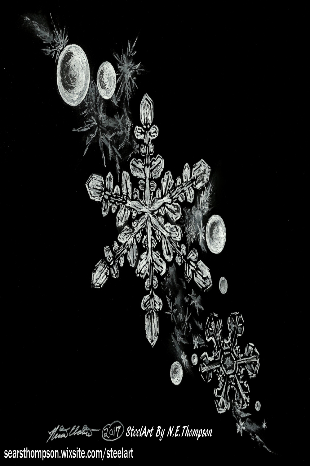 Snowflake, white gel pen, black paper. Steelart By N.E