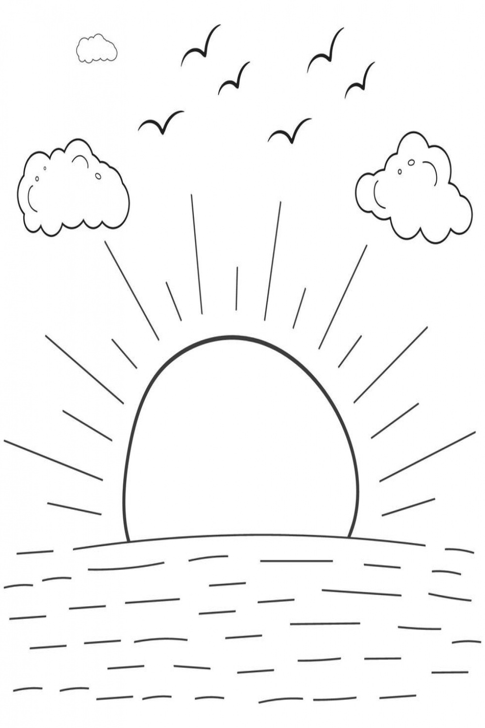 Sun and clouds line art drawing style, Clouds in the sky,sun and