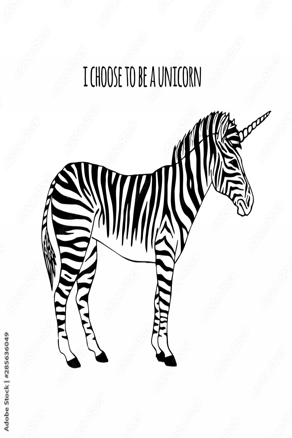 Vector hand drawn sketch zebra unicorn isolated on white