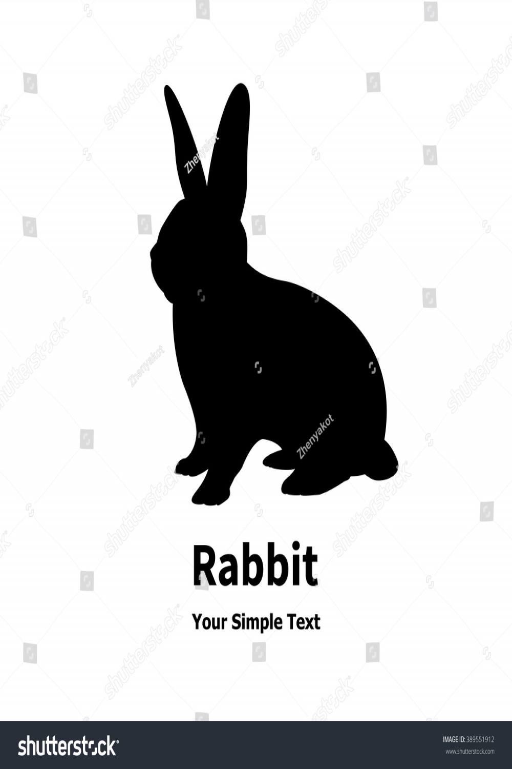 Vector Illustration Black Silhouette Rabbit Drawing: Stock