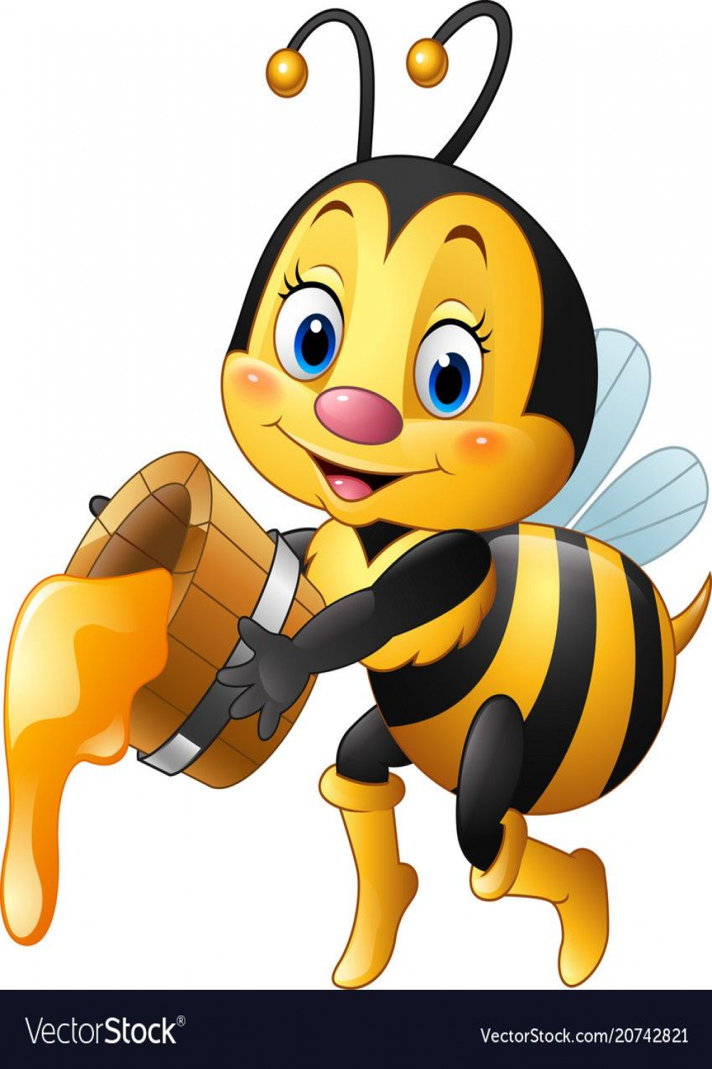 Vector illustration ofCartoon bee holding bucket with honey