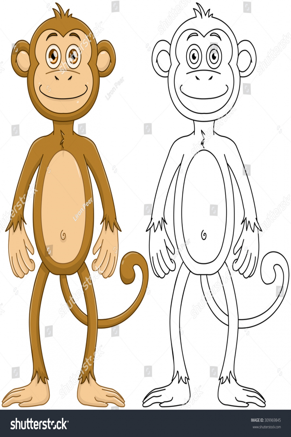 Vector Illustration Set Cute Monkey Standing Stock Vector (Royalty