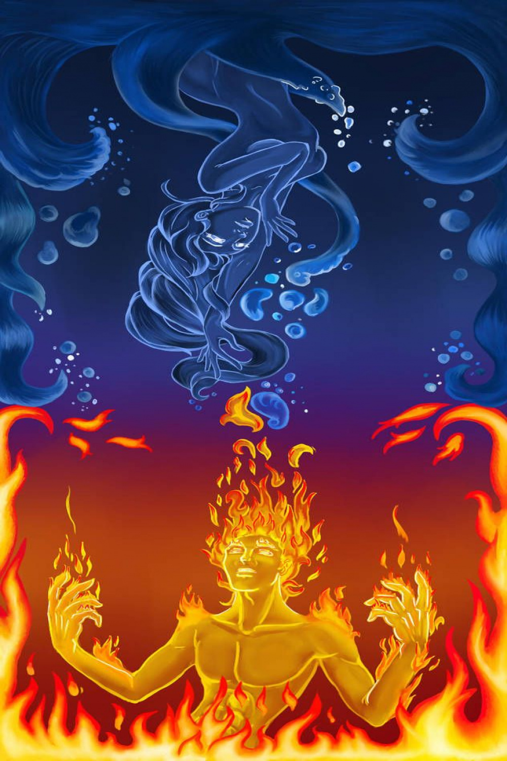 Water and Fire by red-eye-girl  Twin flame art, Flame art, Fire art