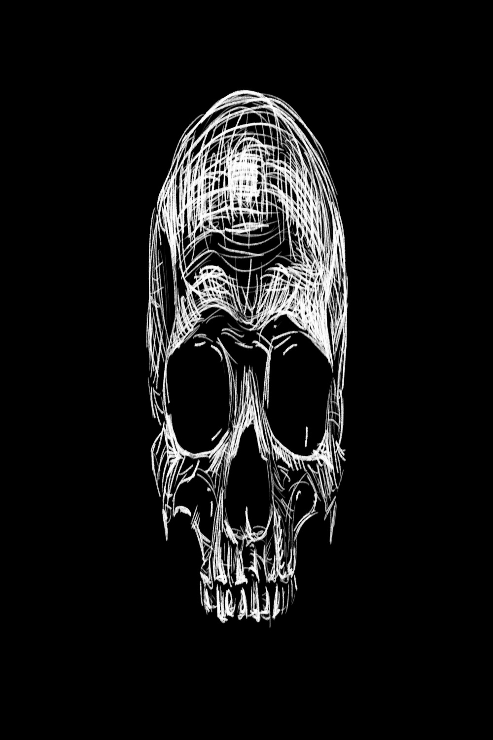 White on black skull sketch  Black paper drawing, Black and white