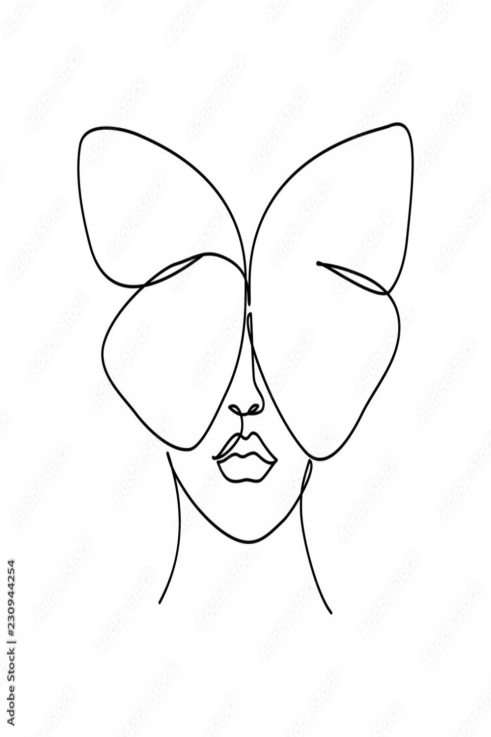 woman face with butterfly line art Stock-Vektorgrafik  Adobe Stock